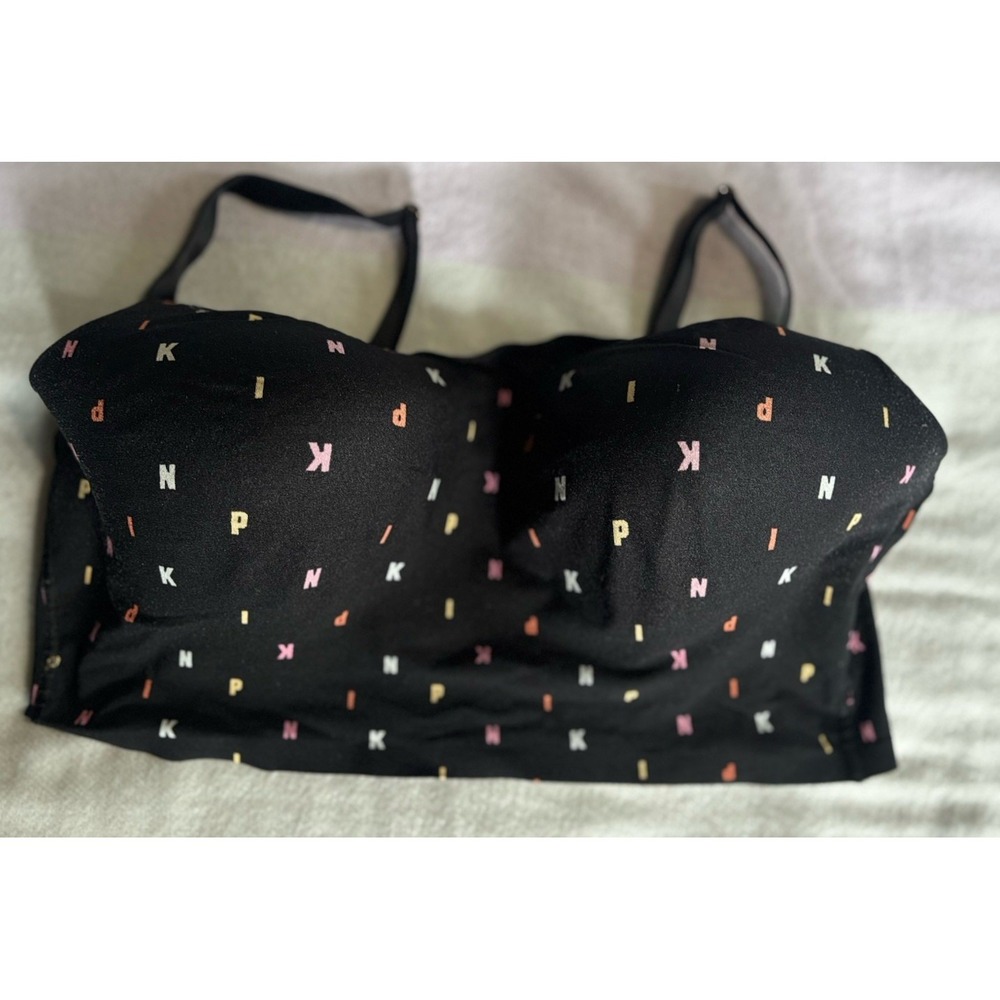 PINK Victorias Secret Wireless Lined Lounge Bra XL Logo Print Molded Cups